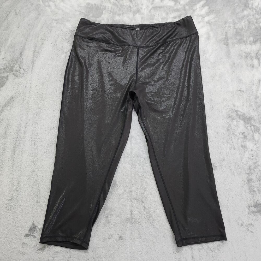 Pro Player Pants Womens 3X Black Shiny Shimmer Cropped‎ Leggings Workout Yoga